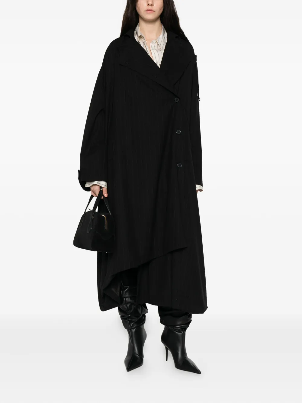 The Nina Studio Pinstripe-pattern Coat In Black