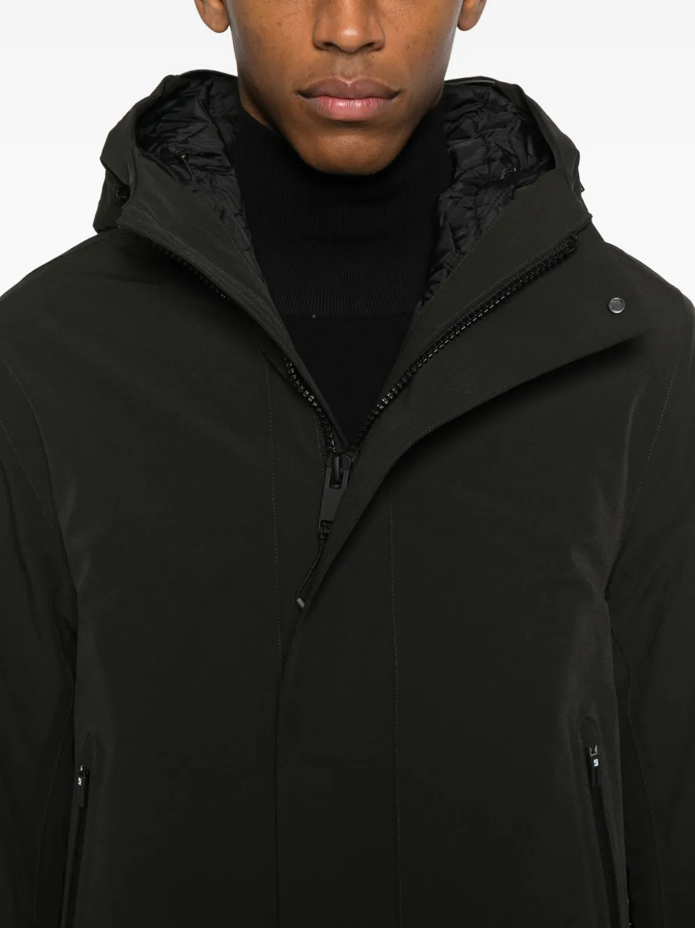 Krakatau Hooded-neck Parka Coat In Black