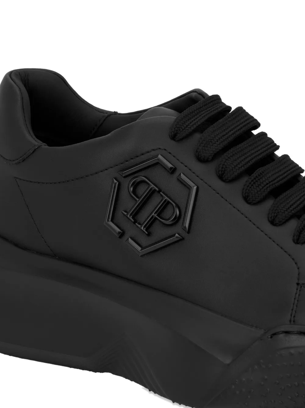 Philipp Plein X New Basic Hexagon Leather Trainers In Black
