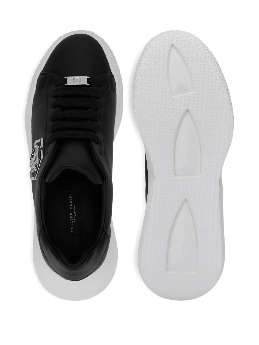 Philipp Plein Hexagon leren hardloopschoenen Zwart