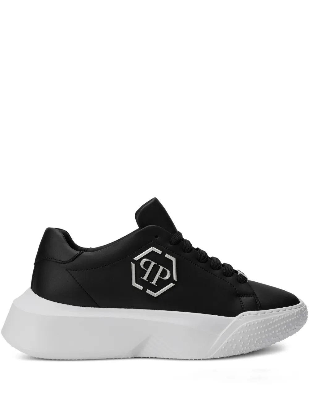 Philipp Plein hexagon calf leather runner trainers | Black | Image 1
