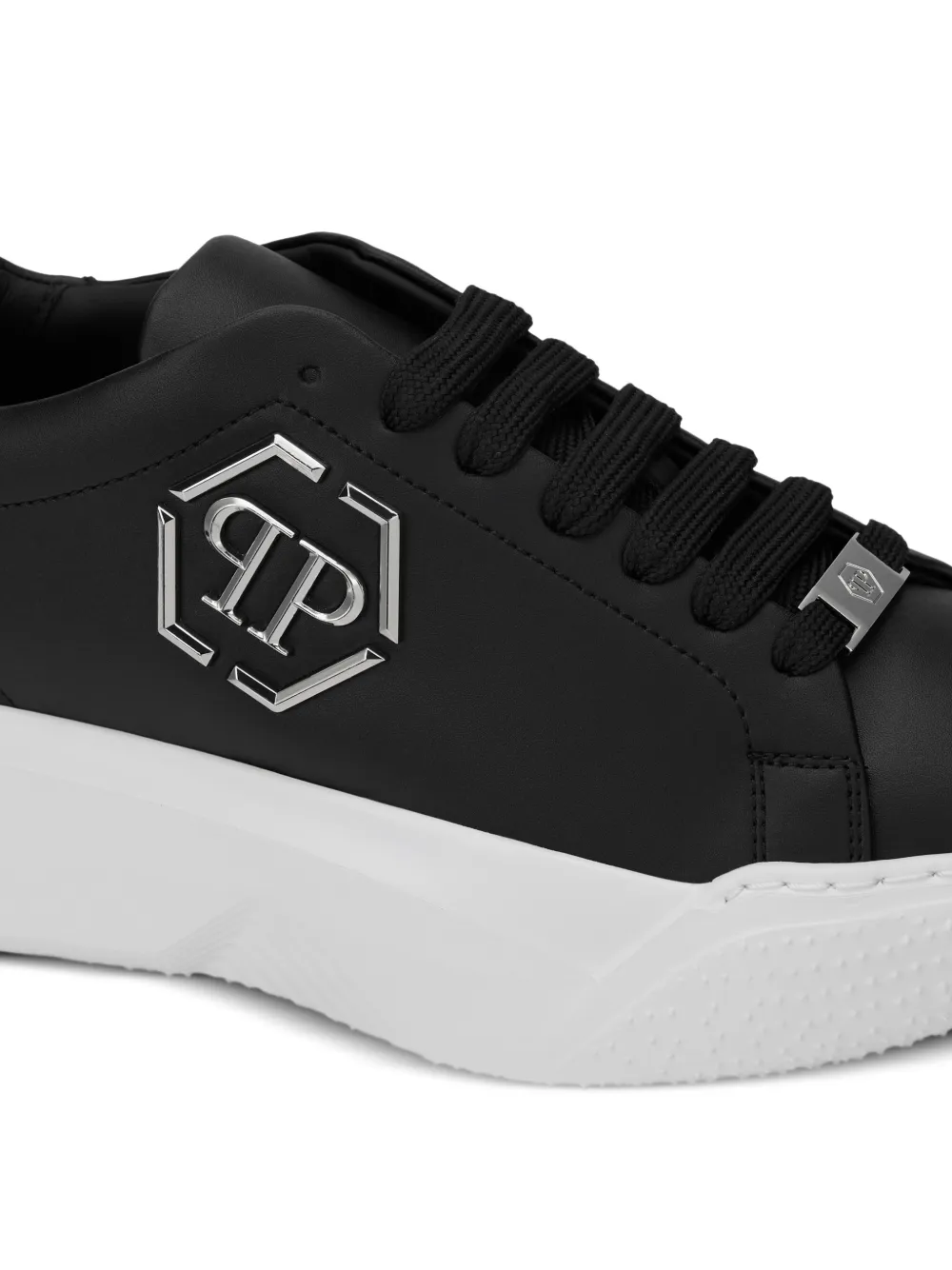 Philipp Plein Hexagon leren hardloopschoenen Zwart