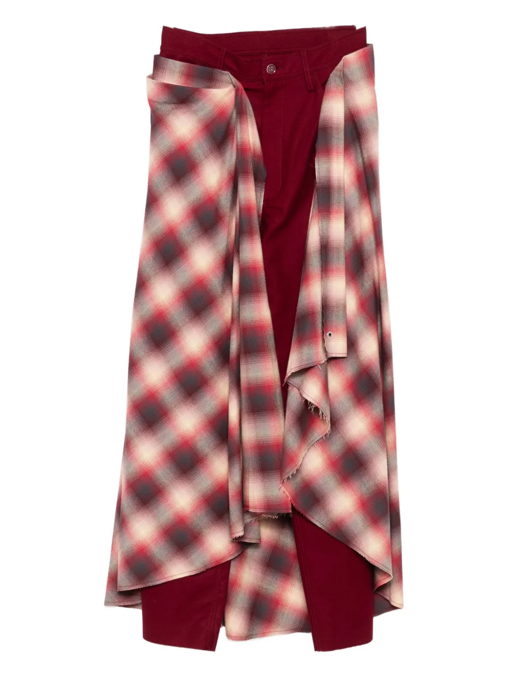 Marbell Plaid Layered Trousers In Red