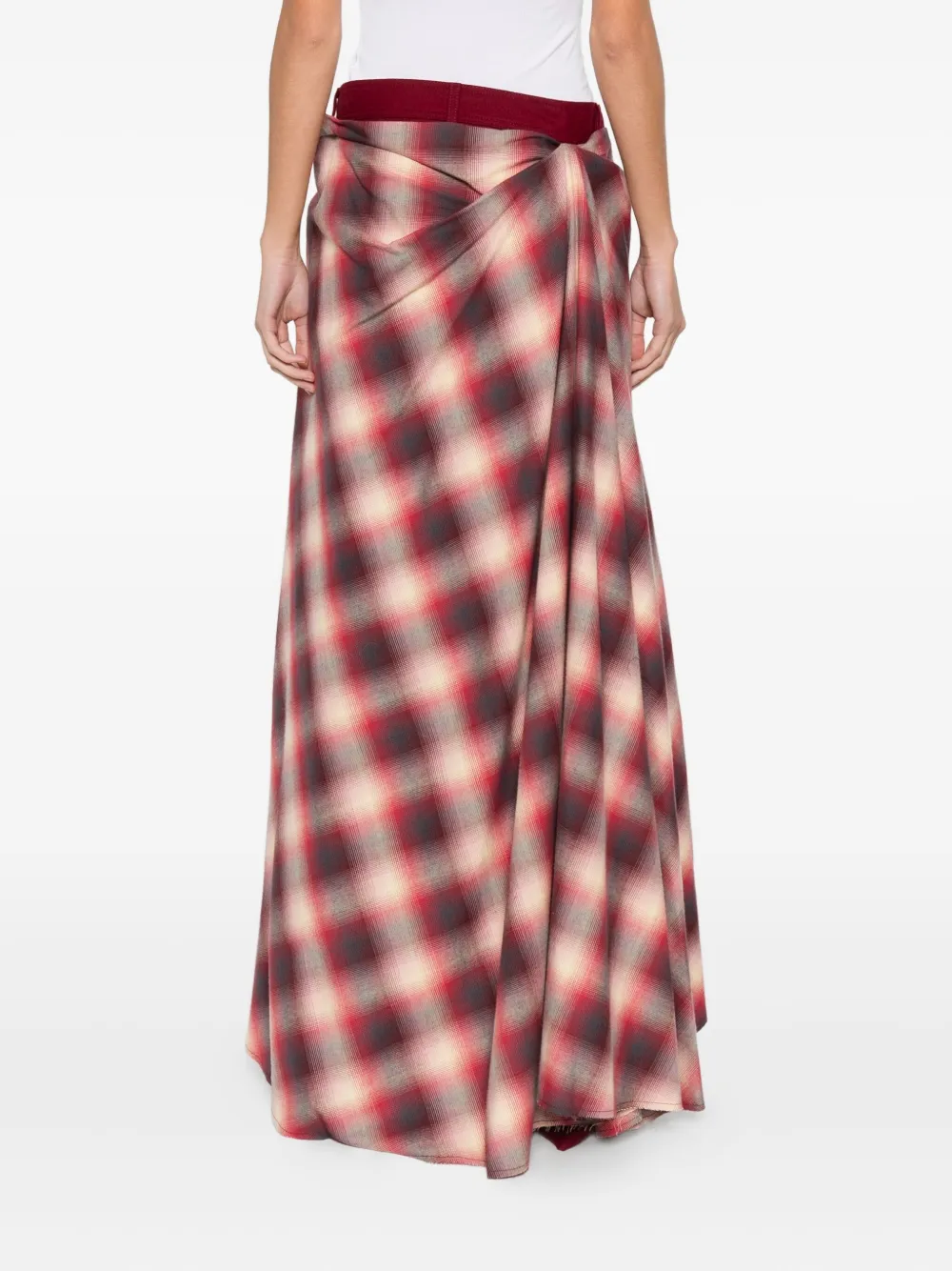 Marbell Plaid Layered Trousers In Red