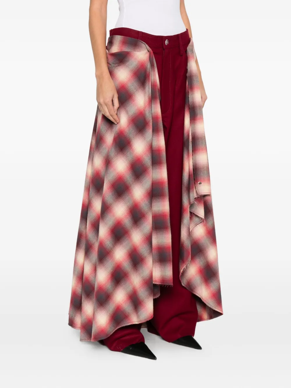Marbell Plaid Layered Trousers In Red