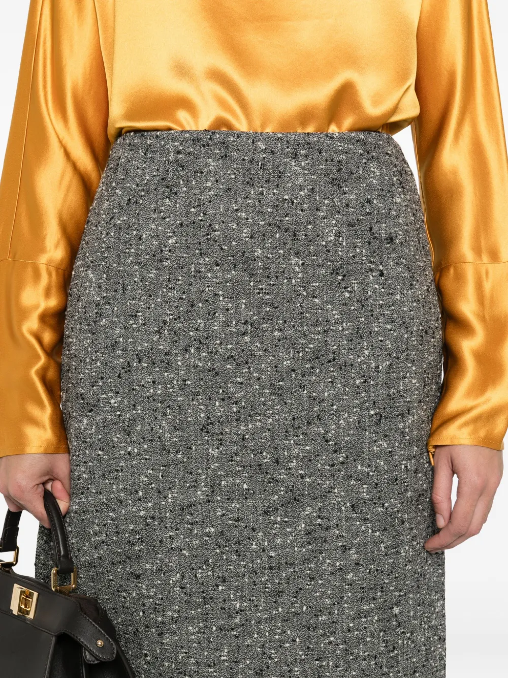 Gucci High-waisted Buttoned Wool Skirt Featuring Slit In Gray
