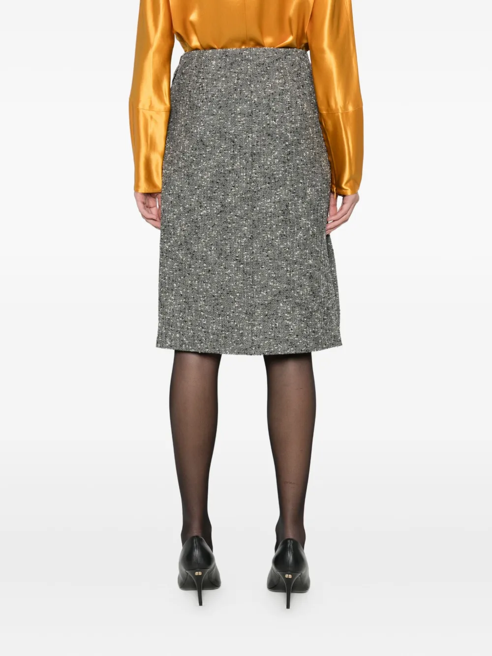 Gucci High-waisted Buttoned Wool Skirt Featuring Slit In Gray