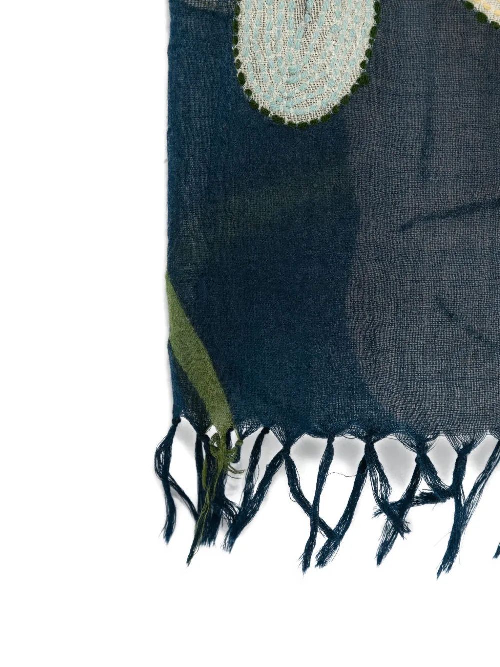 SGOMBERO CANTINE floral-print wool fringed scarf - Blauw