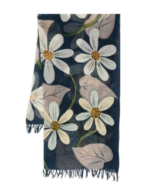 SGOMBERO CANTINE floral-print wool fringed scarf