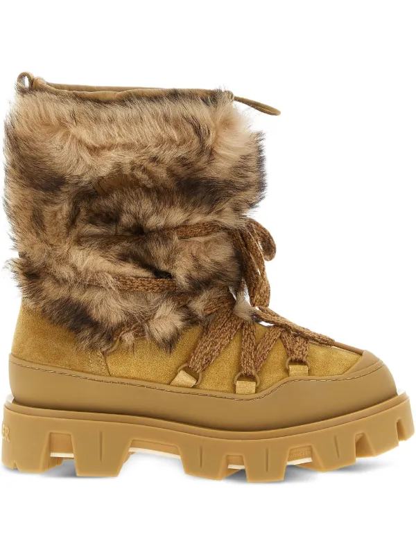 Moncler Peak Après Shearling Lace-up Boots in Neutrals