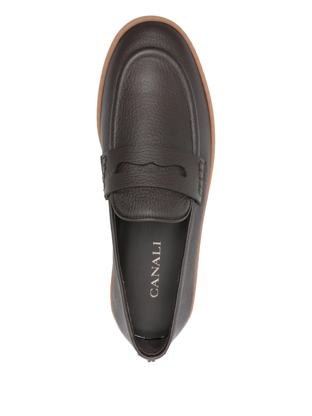 Canali Leren loafers met bandje en textuur Bruin