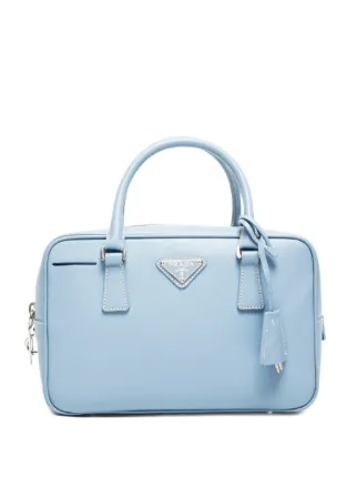 Prada Pre-Owned 2000-2017 logo-plaque Boston Bag | Blue | FARFETCH HK