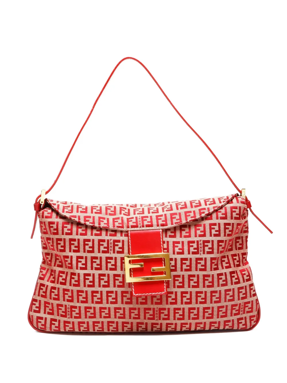 Pre-owned Fendi 2000-2015 Zucchino Mamma Baguette Shoulder Bag In Red
