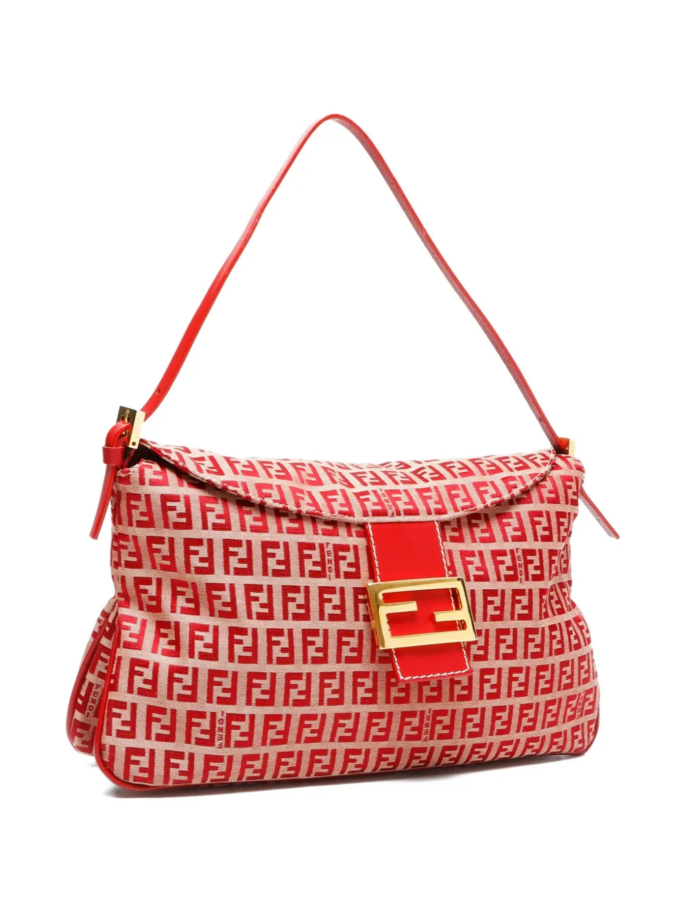 Pre-owned Fendi 2000-2015 Zucchino Mamma Baguette Shoulder Bag In Red