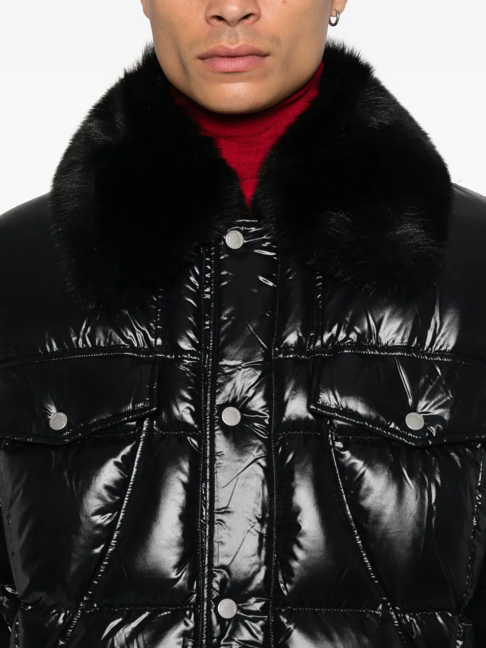 Moose Knuckles Gewatteerd jack met kraag van imitatiebont Zwart