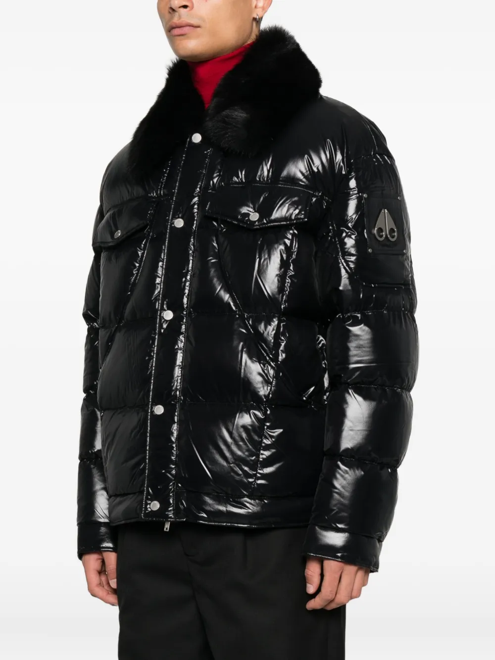 Moose Knuckles Gewatteerd jack met kraag van imitatiebont Zwart