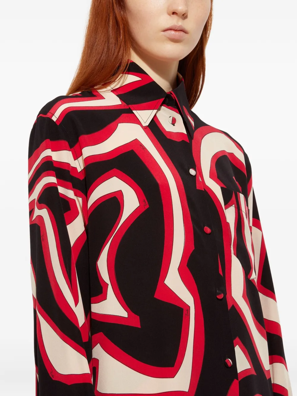 Pucci Silk Twill Labirinto Print Shirt In Red