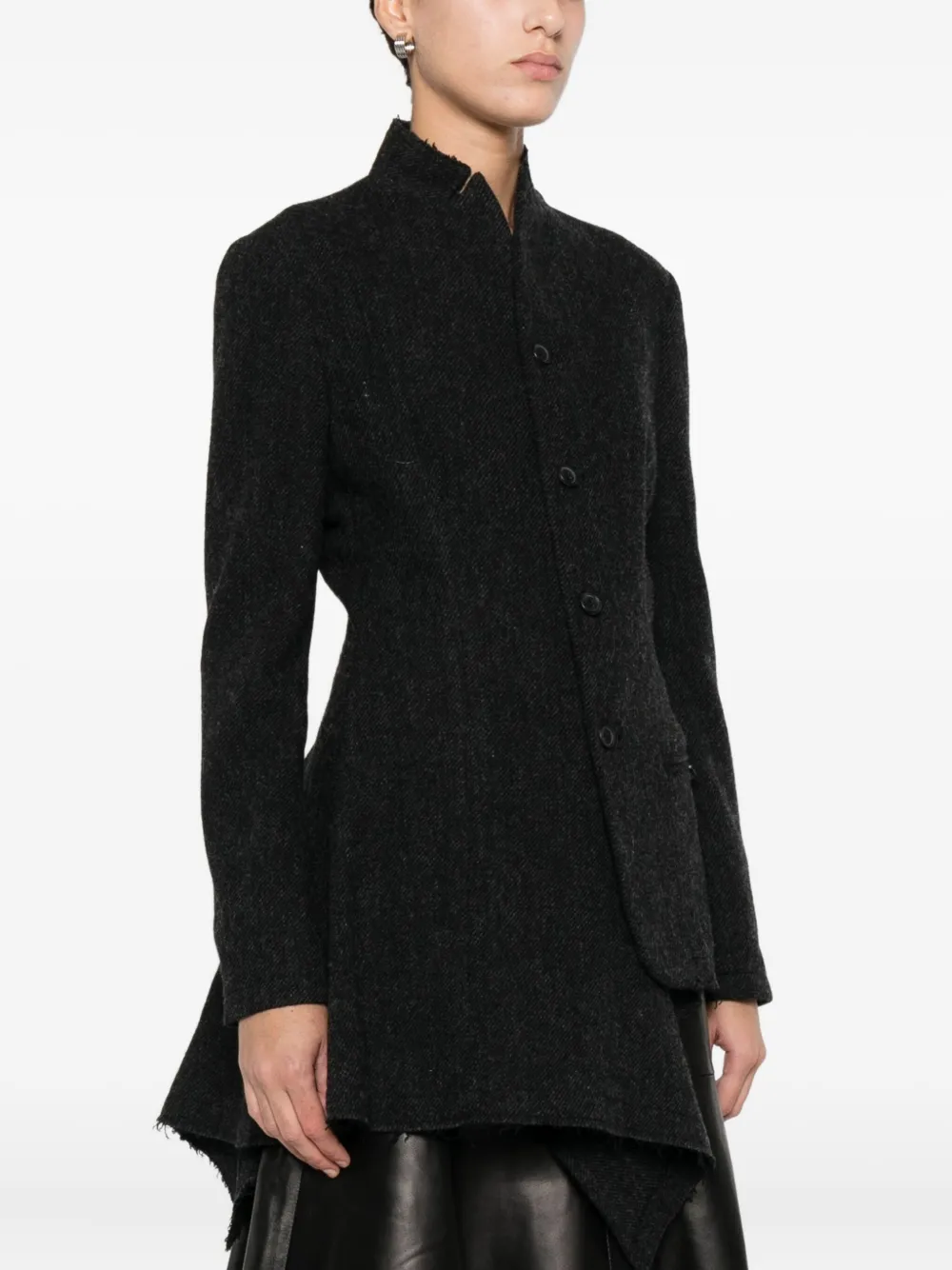 Yohji Yamamoto Asymmetric Raw-cut Hem Jacket In Gray