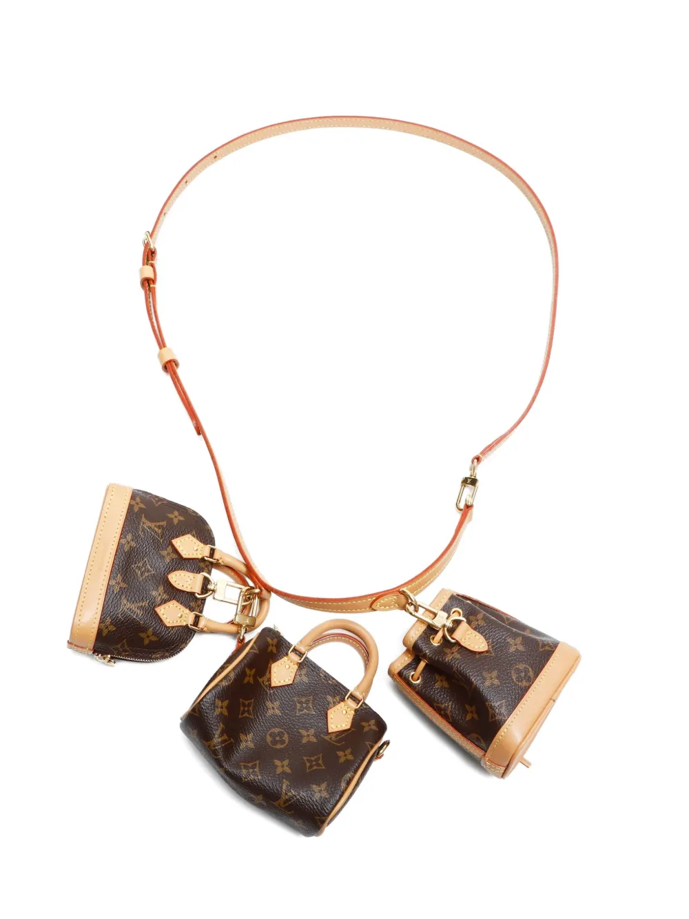 Pre-owned Louis Vuitton 2021-2025 Monogram Trio Mini Icones Cross Body Bag In Brown