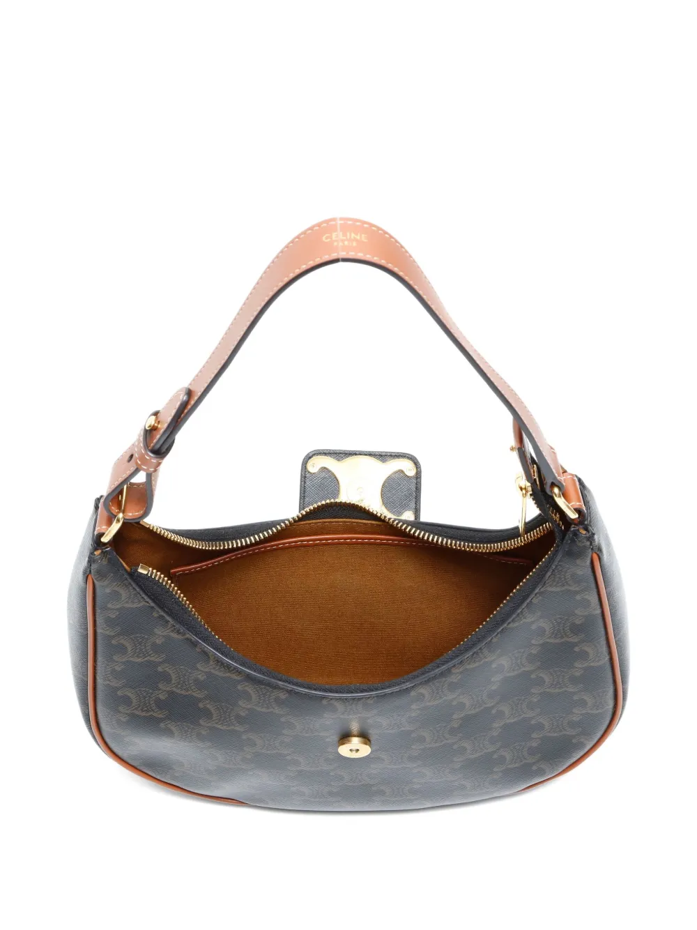 Pre-owned Celine 2020-2025 Ava Triomphe Logo Shoulder Bag In Brown