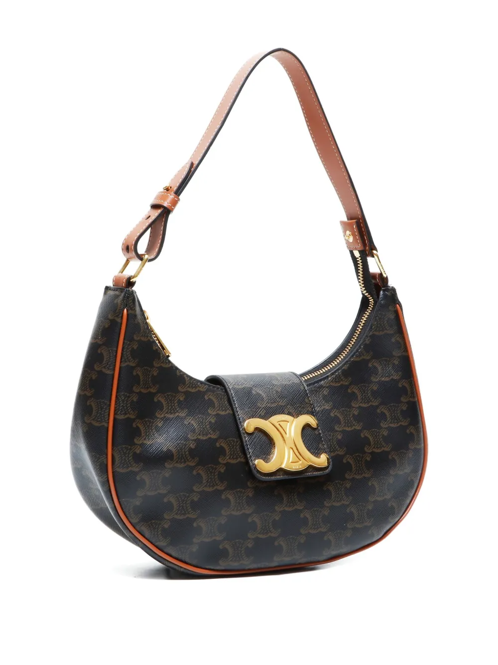 Pre-owned Celine 2020-2025 Ava Triomphe Logo Shoulder Bag In Brown