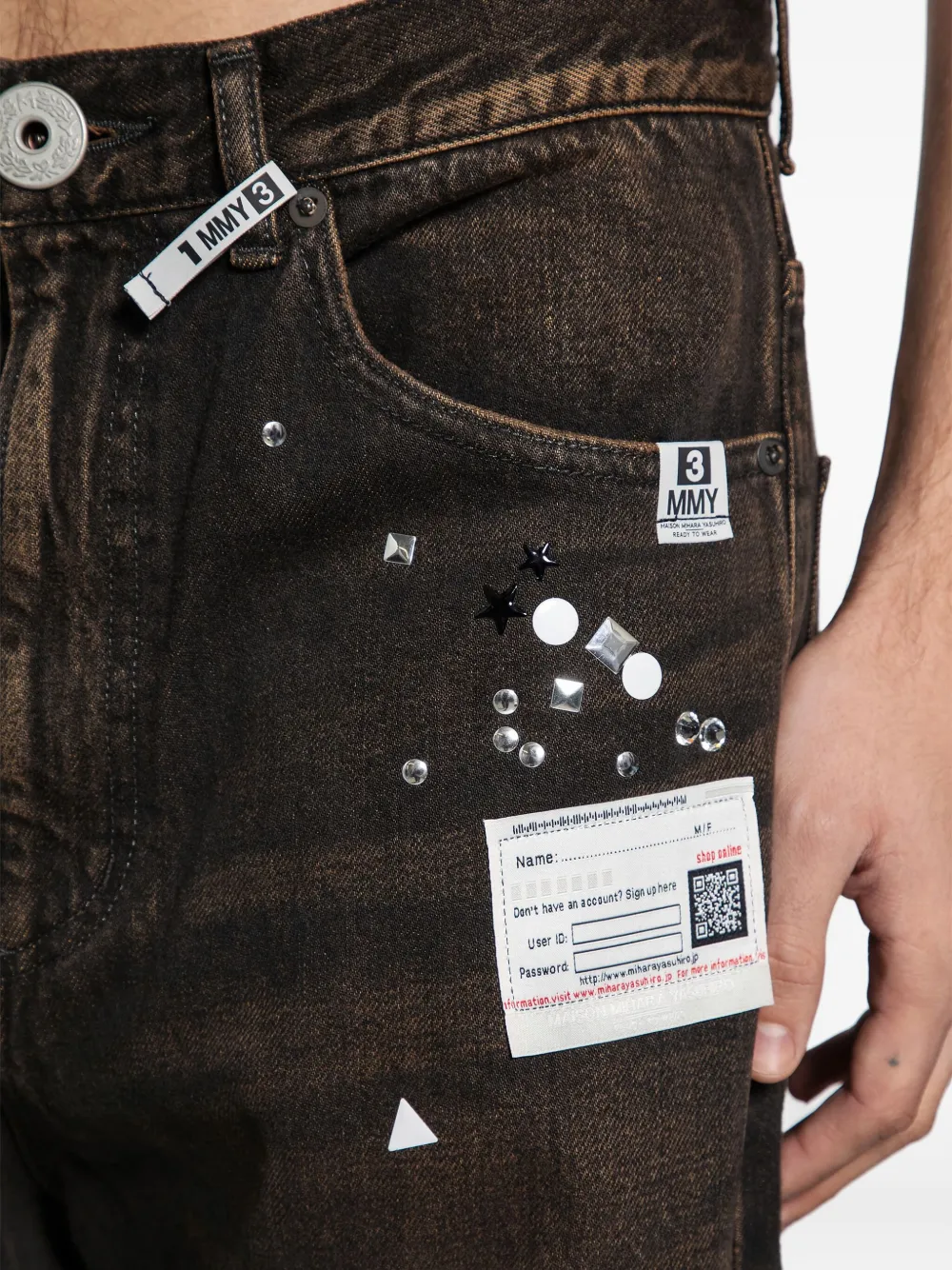 Maison MIHARA YASUHIRO Jeans verfraaid met kristallen Bruin