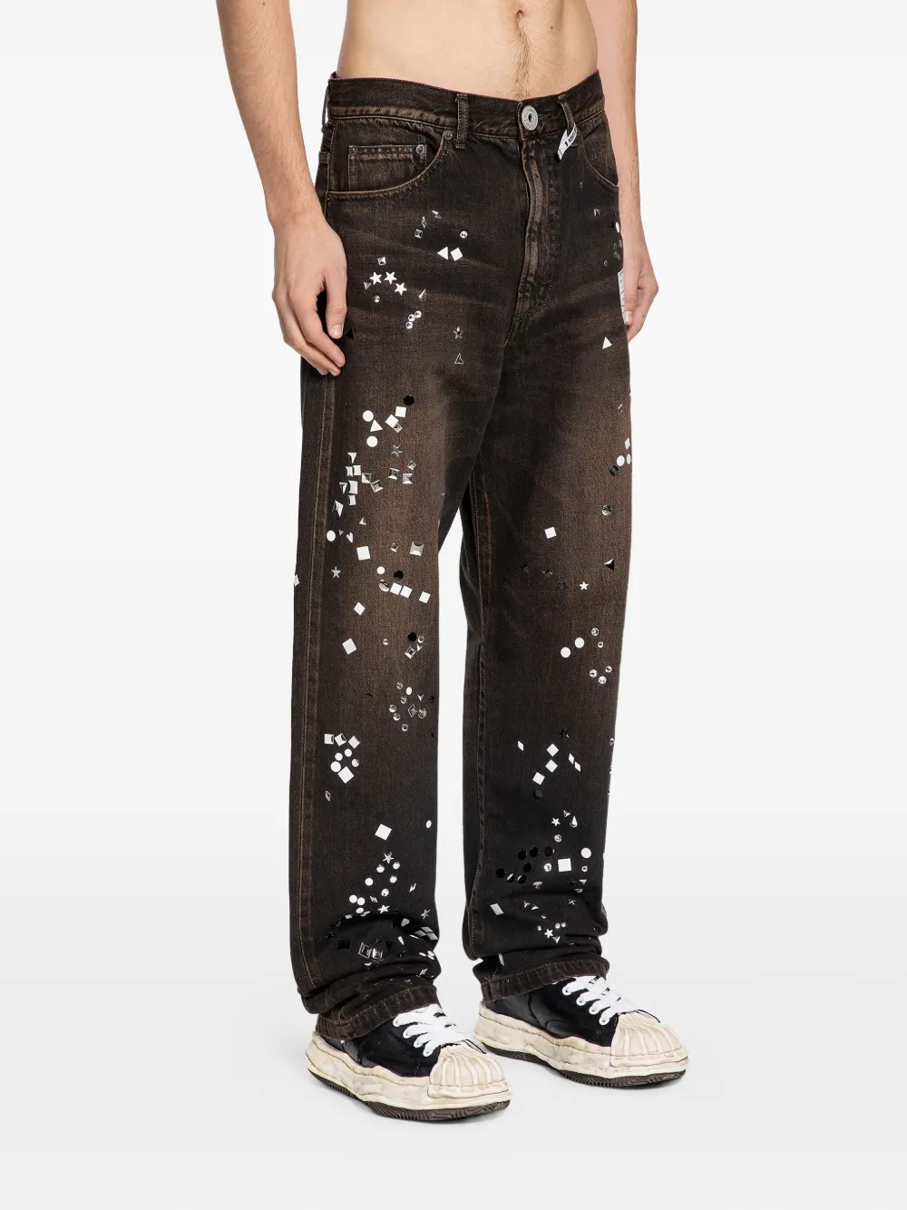 Maison MIHARA YASUHIRO Jeans verfraaid met kristallen Bruin