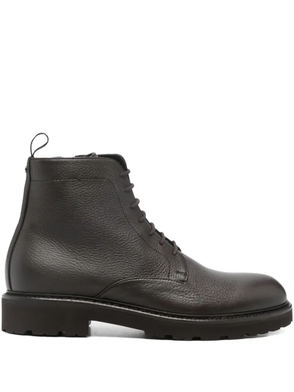 Canali Black Textured Leather Wingtip Lace-Up Boots Italian Luxury Dress Shoes for Men | Canali US main image 4