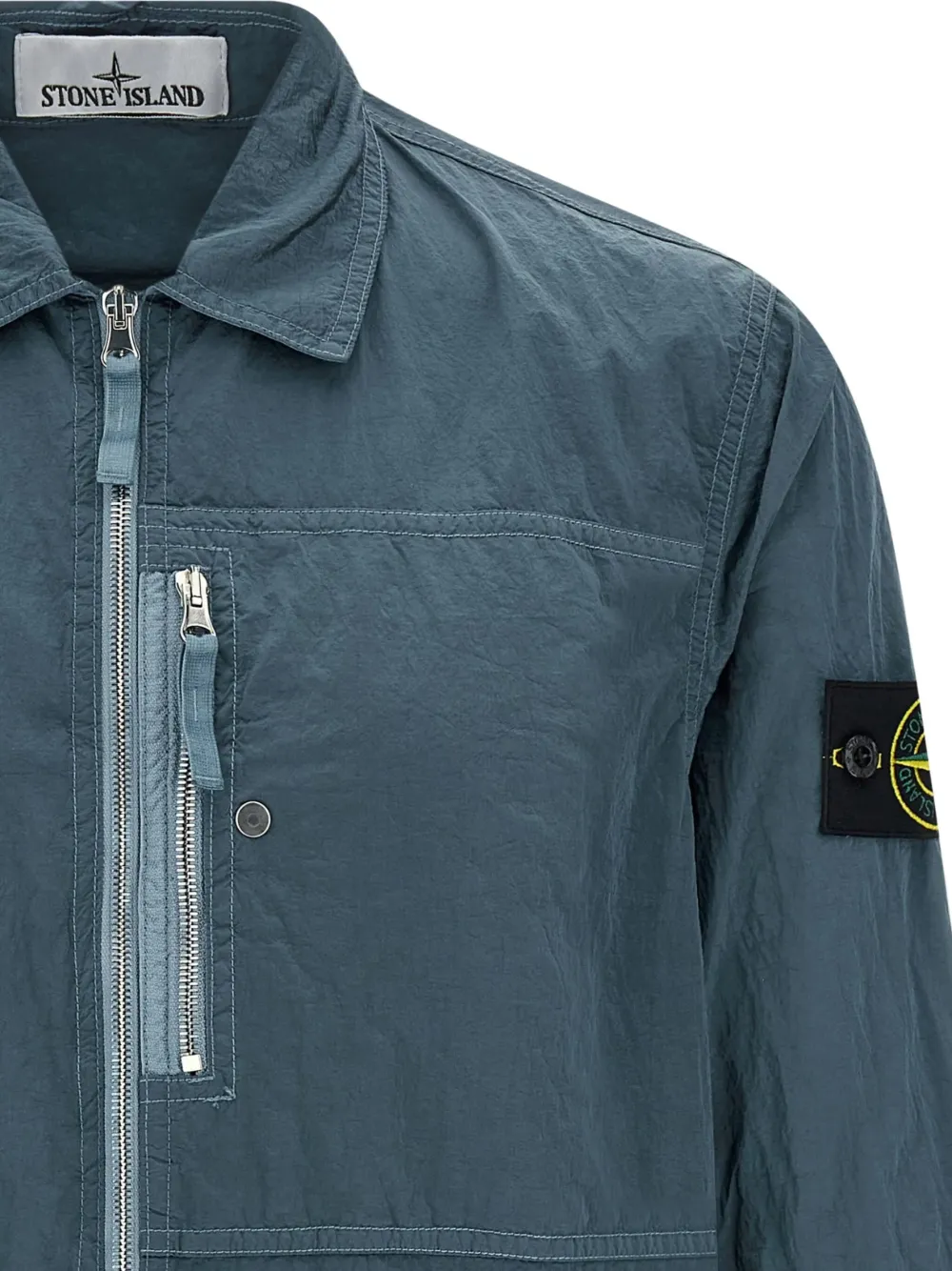 Stone Island Overshirt With Logo Badge And Chest Pocket In Blue