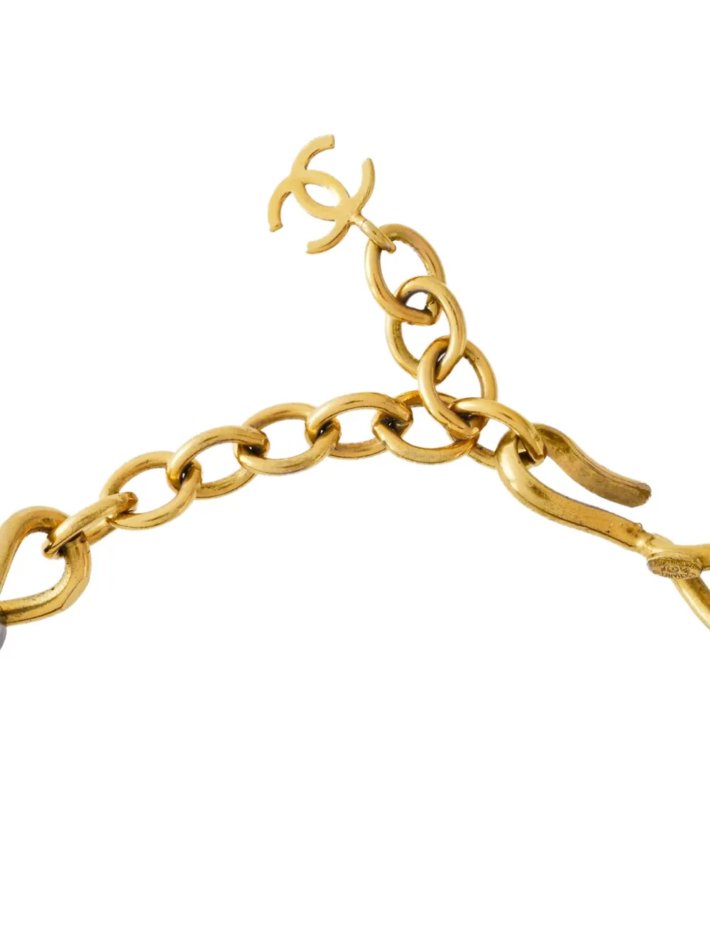 Pre-owned Chanel 1995 Leather Choker Necklace In Gold