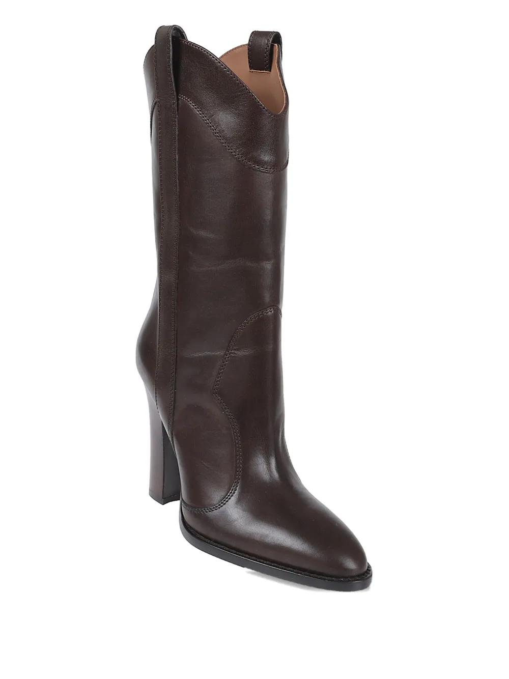 Paris Texas Black Leather Cowboy Boots With Heels In Brown