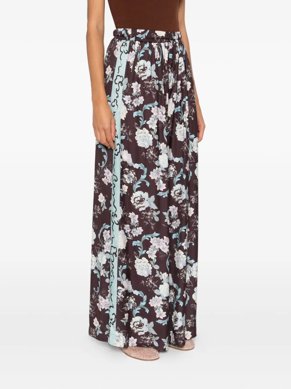 Forte Broek met bloemenprint Bruin