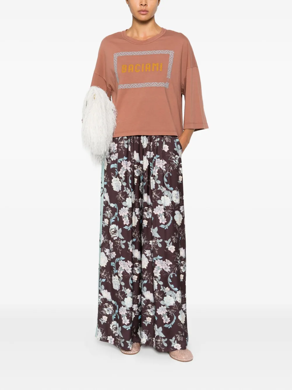 Forte Forte Broek met bloemenprint - Bruin