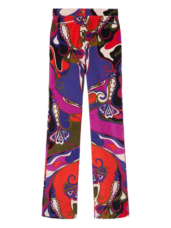 Pucci Orchidee-print Straight Velvet Trousers in Purple