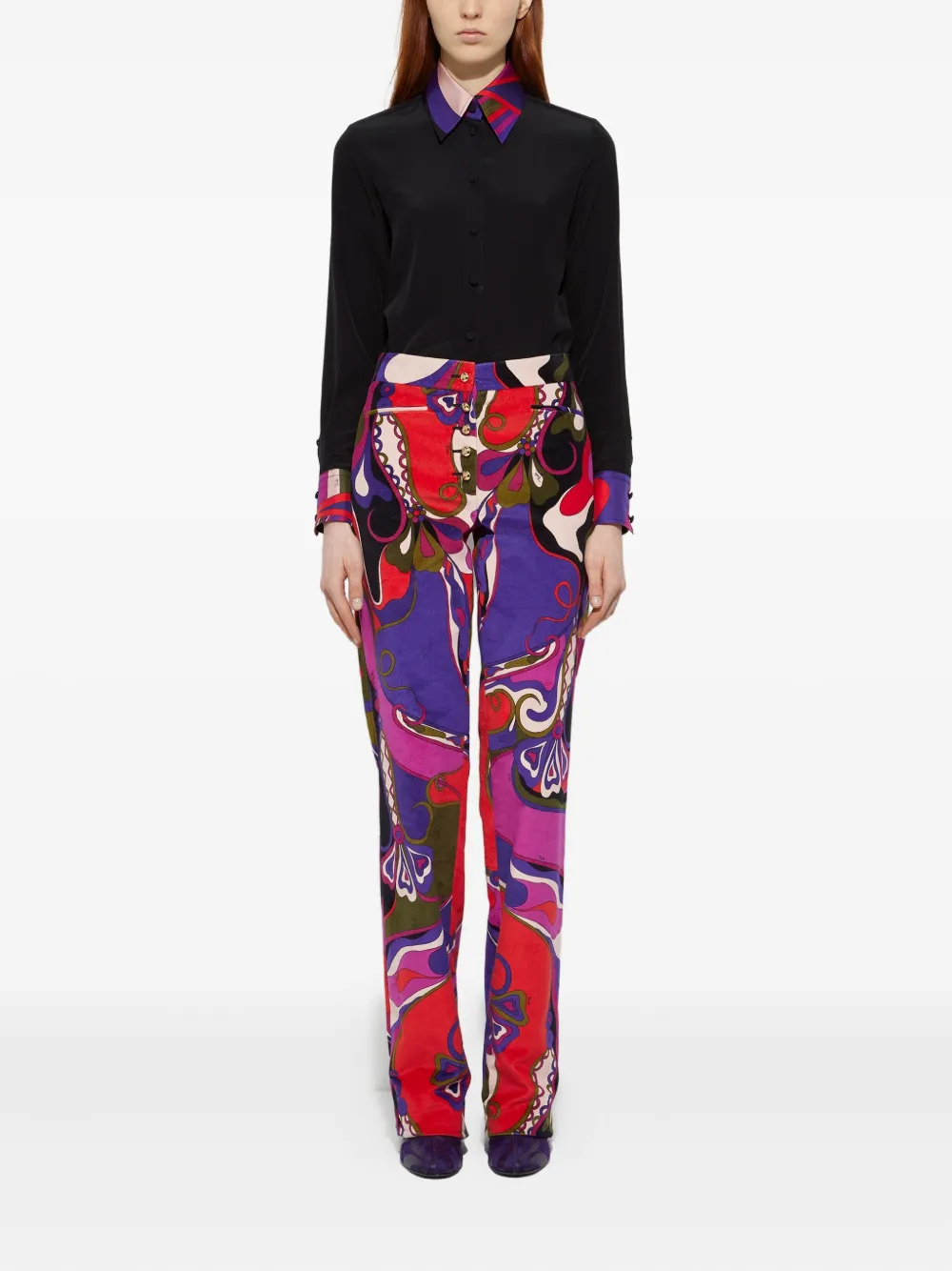 PUCCI orchid-print straight velvet trousers - Paars