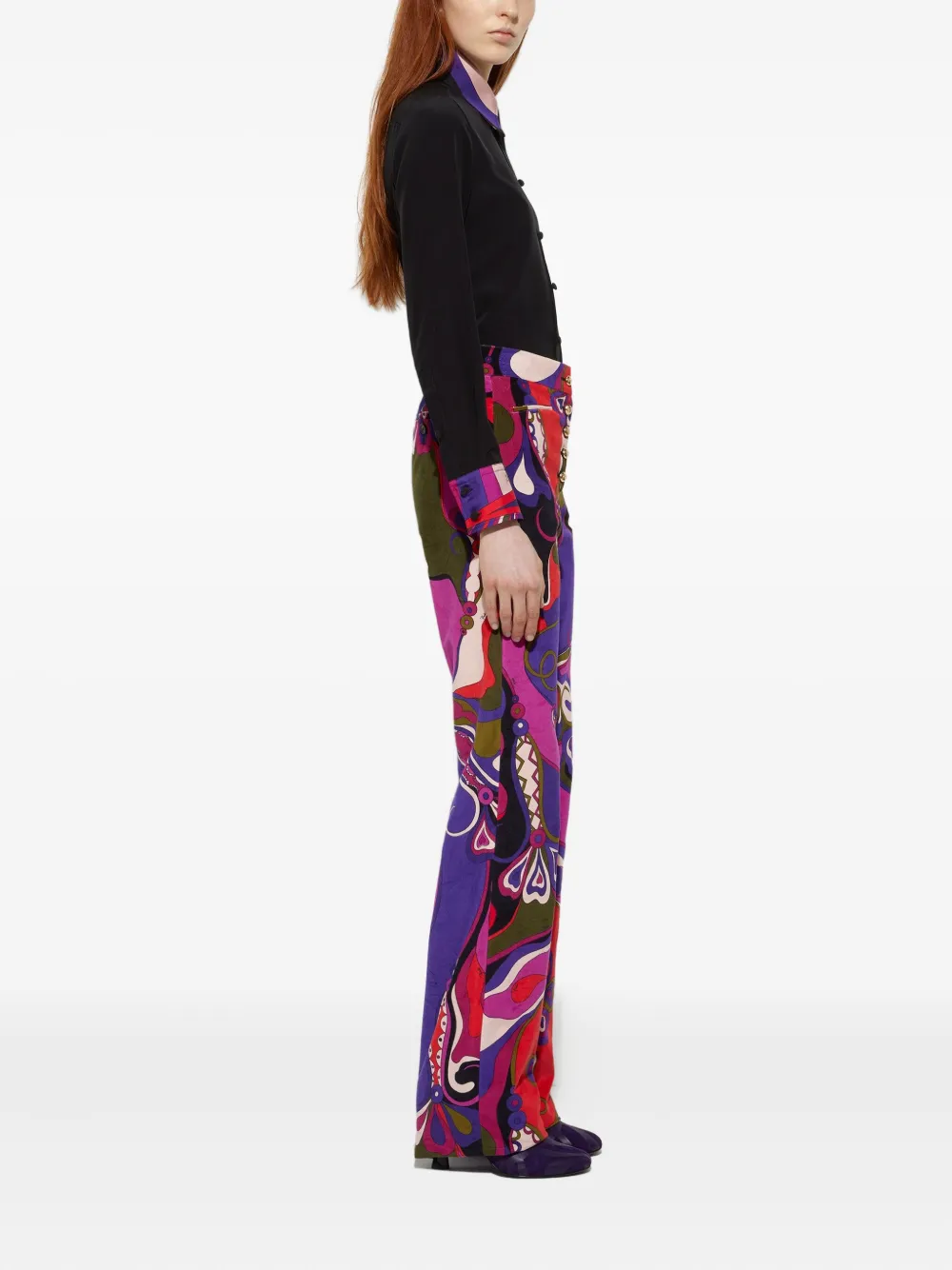 Pucci Orchid-print Straight Velvet Trousers In Multi