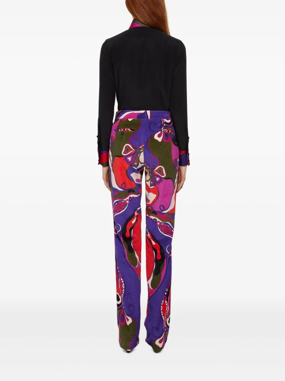 PUCCI Straight fluwelen broek met orchidee-print Paars