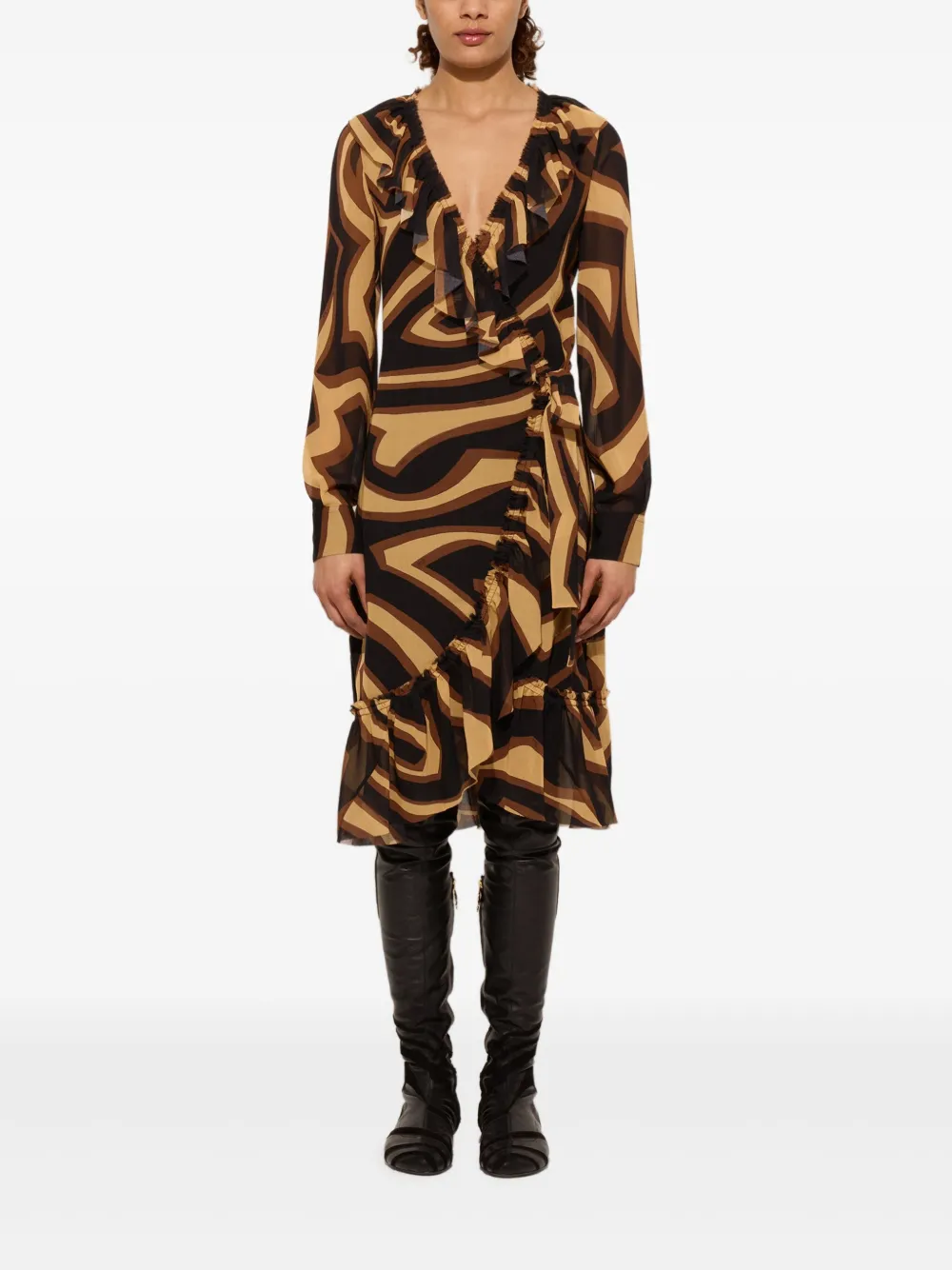 PUCCI Jurk met ruches en print - Beige