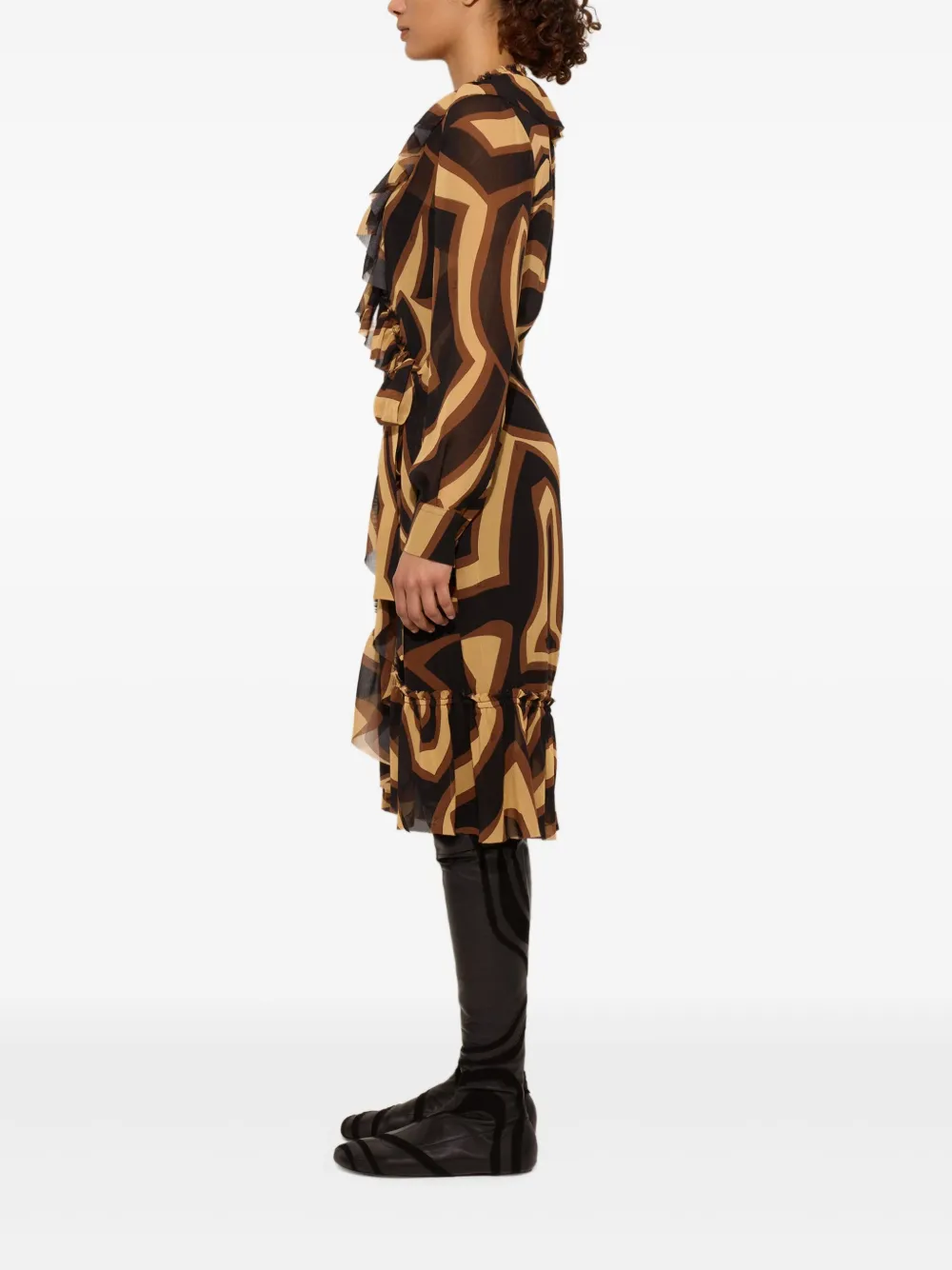 PUCCI Jurk met ruches en print Beige