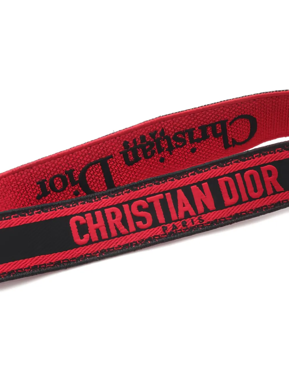 Pre-owned Dior Embroidered Leather Shoulder Strap In Red