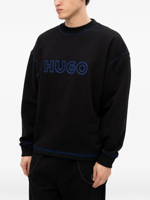HUGO logo-embroidered contrast-stitch sweatshirt