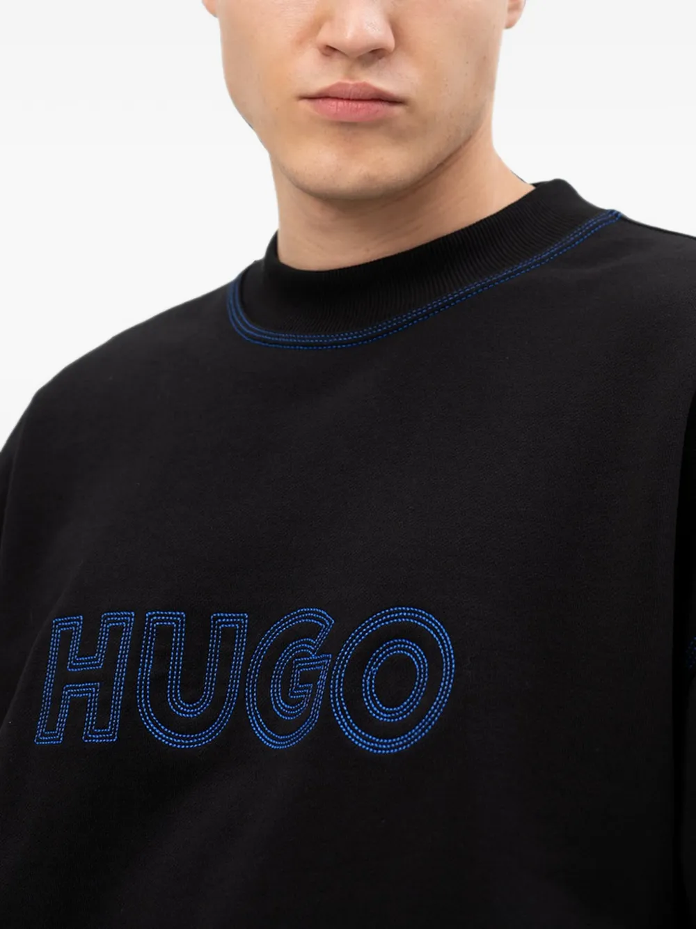 HUGO Sweater met geborduurd logo en contrasterend stiksel Zwart