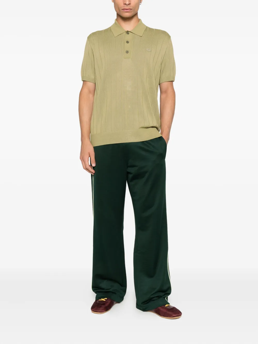 Lacoste Geribbeld poloshirt met knopen - Groen