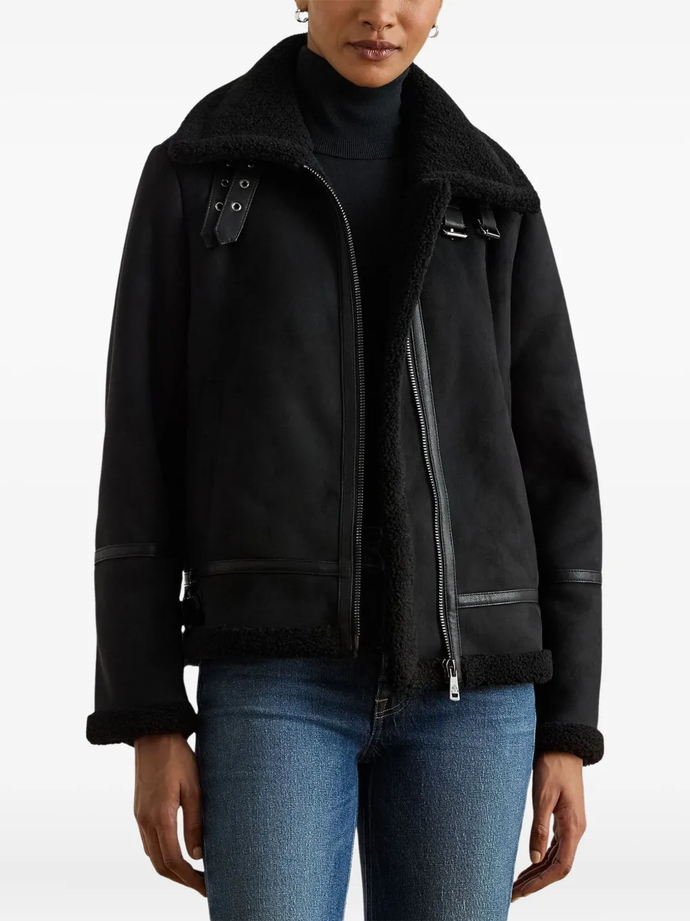 Ralph Lauren Shearling Zip-up Jacket In Black