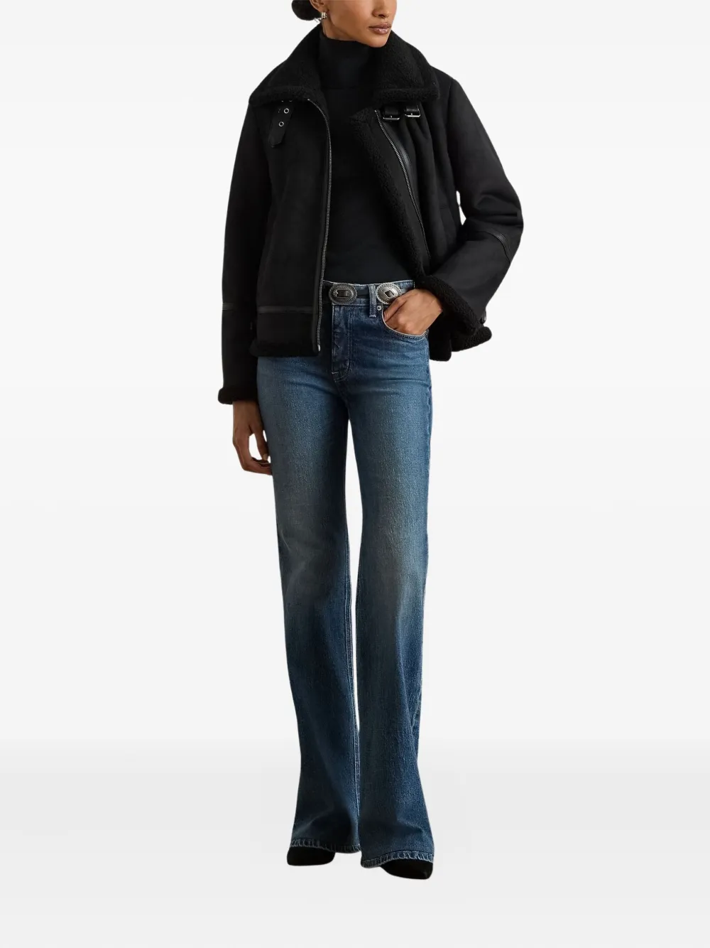 Ralph Lauren Shearling Zip-up Jacket In Black