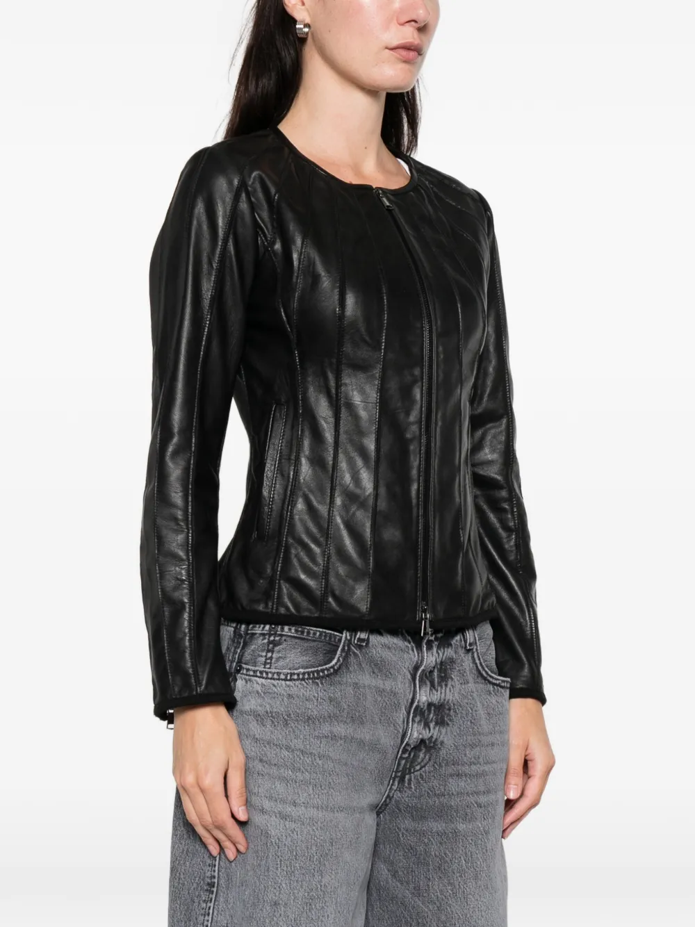 The Jackie Leathers Galaxia Zip Leather Jacket In Black