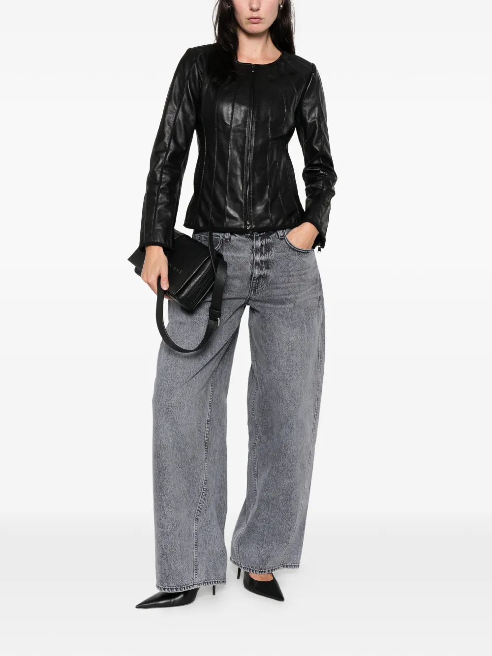 The Jackie Leathers Galaxia Zip Leather Jacket In Black