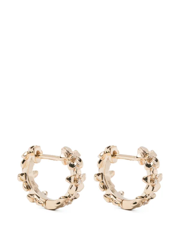 Sydney Evan Tiny Plumeria Diamond Huggie Hoops in Gold