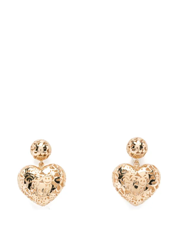 Sydney Evan Wallpaper Heart Bead Drop Earrings in Gold