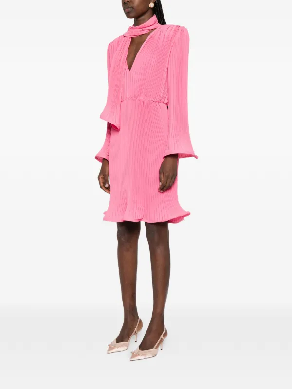 open lace back dress Soft Pink Sea Garden Scarf Pleated Midi Dress